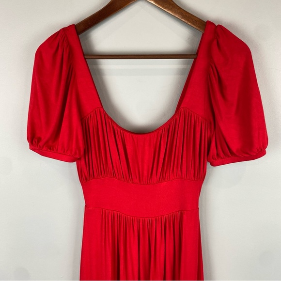 Anthropologie Red Knit Milkmaid Romantic Cottagecore Midi ruffle trim Dress XS - Picture 3 of 8